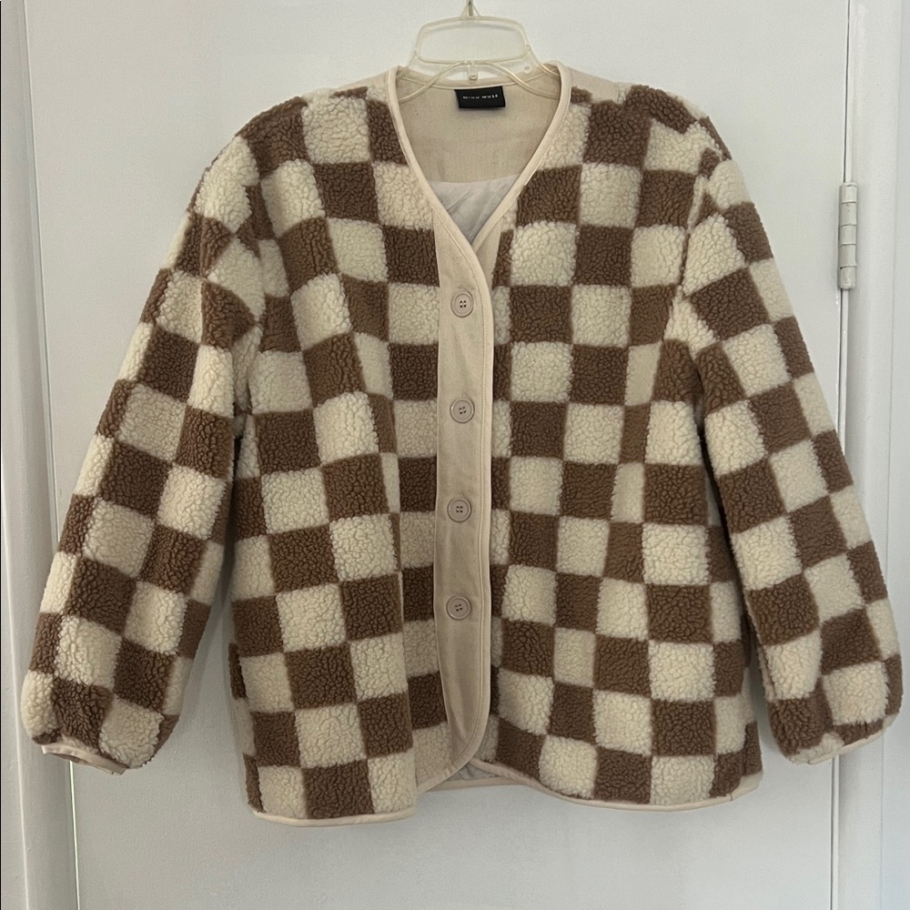 Checkered Brown and Cream Fleece Jacket